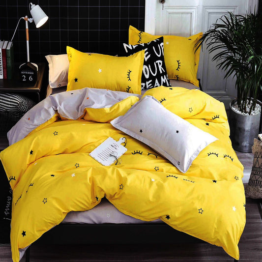 Единично спално бельо с удобен чаршаф с ластик, 100% памук в 4 части с код YE-19