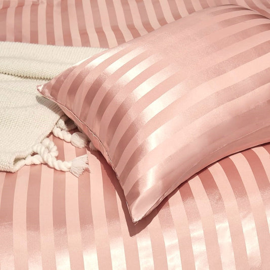 Елегантен двоен спален комплект от памучен сатен, 4 части с ластик с код AT-148