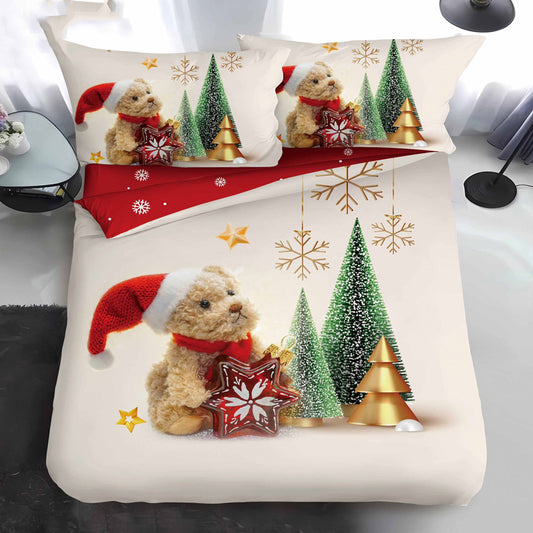 Единично коледно спално бельо от 100% памук в 4 части с код QY-30